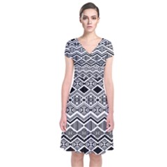 Aztec Design Pattern Short Sleeve Front Wrap Dress