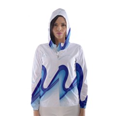 Glittering Abstract Lines Blue Wave Chefron Hooded Wind Breaker (women) by Mariart