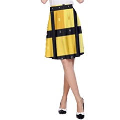 Horizontal Color Scheme Plaid Black Yellow A-line Skirt