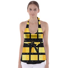 Horizontal Color Scheme Plaid Black Yellow Babydoll Tankini Top by Mariart