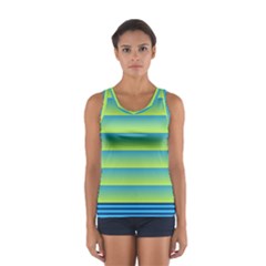 Line Horizontal Green Blue Yellow Light Wave Chevron Women s Sport Tank Top  by Mariart