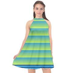 Line Horizontal Green Blue Yellow Light Wave Chevron Halter Neckline Chiffon Dress  by Mariart