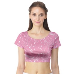 Floral Design Short Sleeve Crop Top (tight Fit)