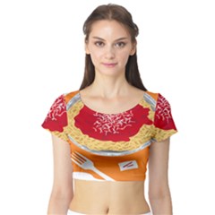 Instant Noodles Mie Sauce Tomato Red Orange Knife Fox Food Pasta Short Sleeve Crop Top (tight Fit) by Mariart