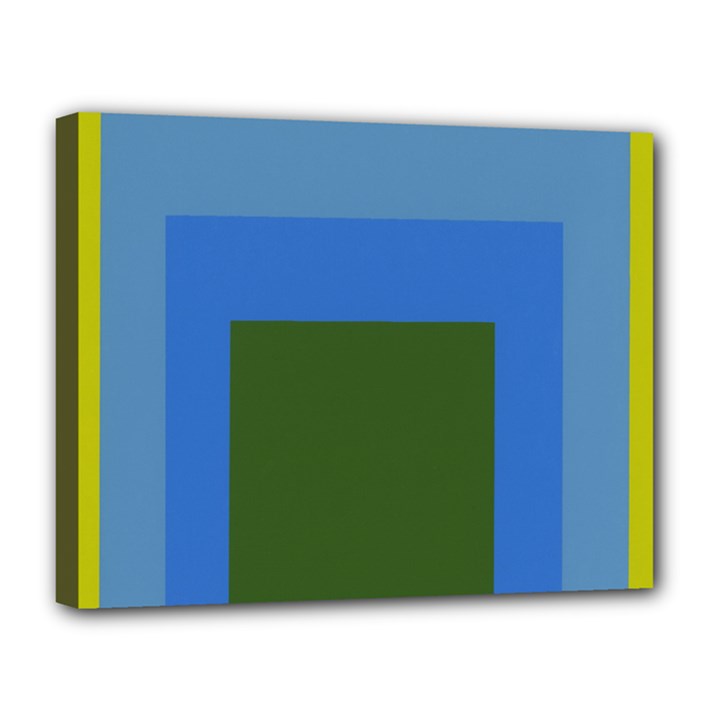 Plaid Green Blue Yellow Canvas 14  x 11 