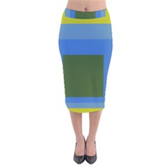 Plaid Green Blue Yellow Velvet Midi Pencil Skirt