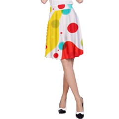 Polkadot Color Rainbow Red Blue Yellow Green A-line Skirt by Mariart