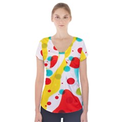 Polkadot Color Rainbow Red Blue Yellow Green Short Sleeve Front Detail Top by Mariart