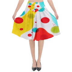 Polkadot Color Rainbow Red Blue Yellow Green Flared Midi Skirt by Mariart
