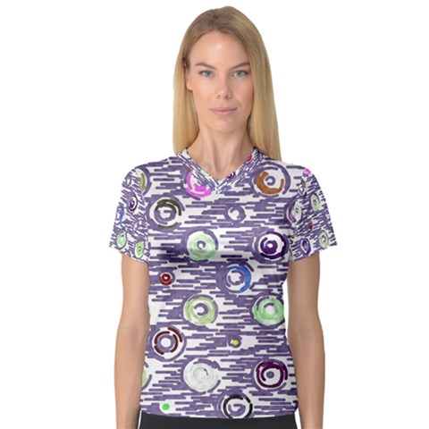 Painted Circles           Women s V-neck Sport Mesh Tee by LalyLauraFLM