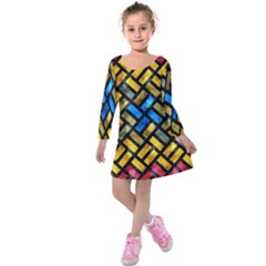 Metal Rectangles        Kids  Long Sleeve Velvet Dress