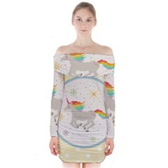 Unicorn Pattern Long Sleeve Off Shoulder Dress by Nexatart