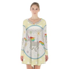 Unicorn Pattern Long Sleeve Velvet V-neck Dress by Nexatart