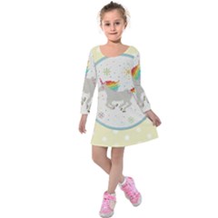 Unicorn Pattern Kids  Long Sleeve Velvet Dress by Nexatart