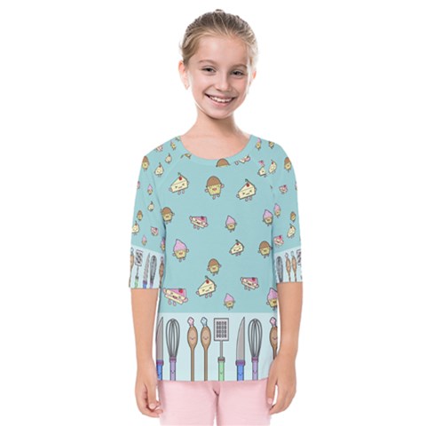 Kawaii Kitchen Border Kids  Quarter Sleeve Raglan Tee by Nexatart