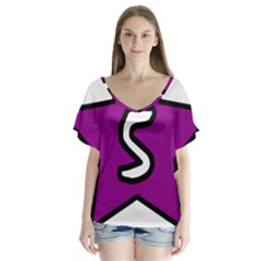 Star Five Purple White Flutter Sleeve Top by Mariart