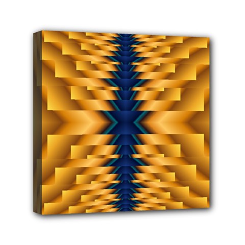 Plaid Blue Gold Wave Chevron Mini Canvas 6  x 6 