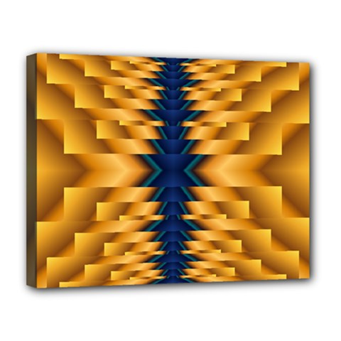 Plaid Blue Gold Wave Chevron Canvas 14  x 11 