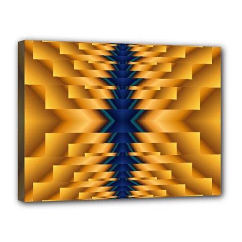 Plaid Blue Gold Wave Chevron Canvas 16  x 12 