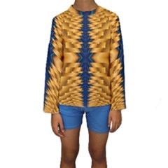 Plaid Blue Gold Wave Chevron Kids  Long Sleeve Swimwear by Mariart