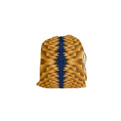 Plaid Blue Gold Wave Chevron Drawstring Pouches (XS) 