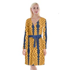 Plaid Blue Gold Wave Chevron Long Sleeve Velvet Front Wrap Dress