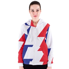 Three Colors Blue White Line Star Women s Zipper Hoodie by Mariart