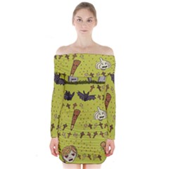 Horror Vampire Kawaii Long Sleeve Off Shoulder Dress by Nexatart