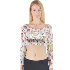 Cute Owl Long Sleeve Crop Top by Nexatart