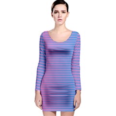 Turquoise Pink Stripe Light Blue Long Sleeve Bodycon Dress