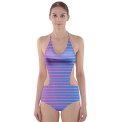 Turquoise Pink Stripe Light Blue Cut-out One Piece Swimsuit by Mariart