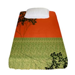 Sunset Orange Green Tree Sun Red Polka Fitted Sheet (single Size) by Mariart