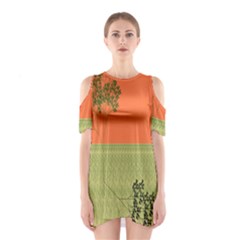 Sunset Orange Green Tree Sun Red Polka Shoulder Cutout One Piece by Mariart