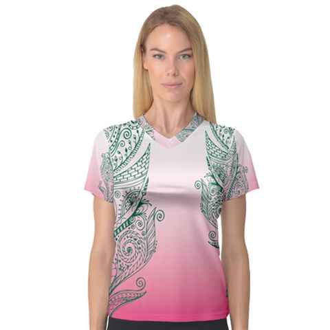 Toggle The Widget Bar Leaf Green Pink Women s V-neck Sport Mesh Tee by Mariart