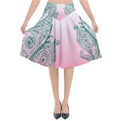 Toggle The Widget Bar Leaf Green Pink Flared Midi Skirt