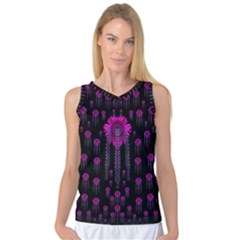 Wonderful Jungle Flowers In The Dark Women s Basketball Tank Top by pepitasart