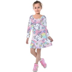 Unicorn Rainbow Kids  Long Sleeve Velvet Dress by Nexatart