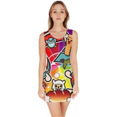 Cute Doodles Wallpaper Background Sleeveless Bodycon Dress