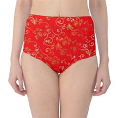 Golden Swrils Pattern Background High-waist Bikini Bottoms by Nexatart