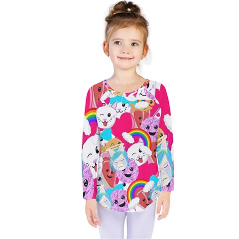 Cute Cartoon Pattern Kids  Long Sleeve Tee by Nexatart