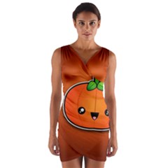 Simple Orange Pumpkin Cute Halloween Wrap Front Bodycon Dress