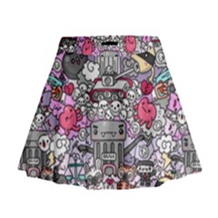 0 Sad War Kawaii Doodle Mini Flare Skirt