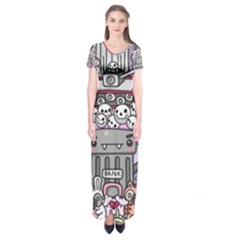 0 Sad War Kawaii Doodle Short Sleeve Maxi Dress