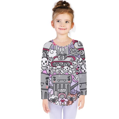 0 Sad War Kawaii Doodle Kids  Long Sleeve Tee by Nexatart