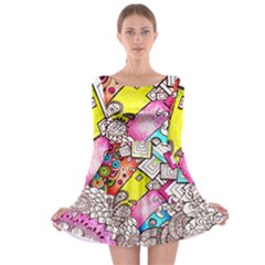 Beautiful Colorful Doodle Long Sleeve Skater Dress by Nexatart