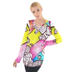 Beautiful Colorful Doodle Women s Tie Up Tee by Nexatart