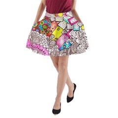 Beautiful Colorful Doodle A-line Pocket Skirt by Nexatart