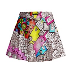 Beautiful Colorful Doodle Mini Flare Skirt by Nexatart