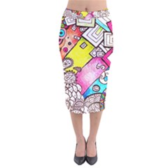 Beautiful Colorful Doodle Velvet Midi Pencil Skirt by Nexatart