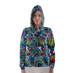 Colorful Drawings Pattern Hooded Wind Breaker (women)